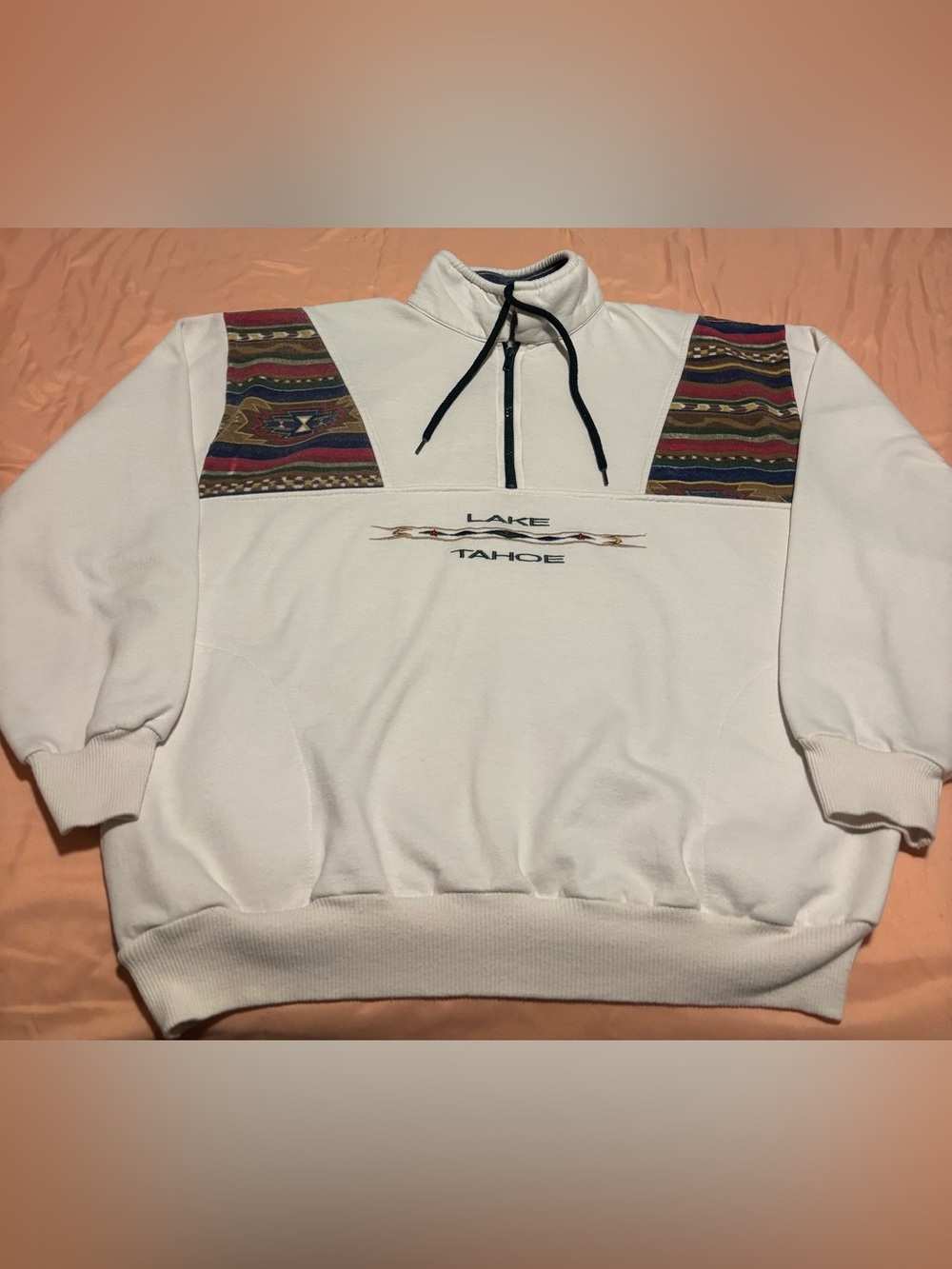 Vintage Lake Tahoe Aztec Pattern Quarter Zip Pullover Sweatshirt Size Large